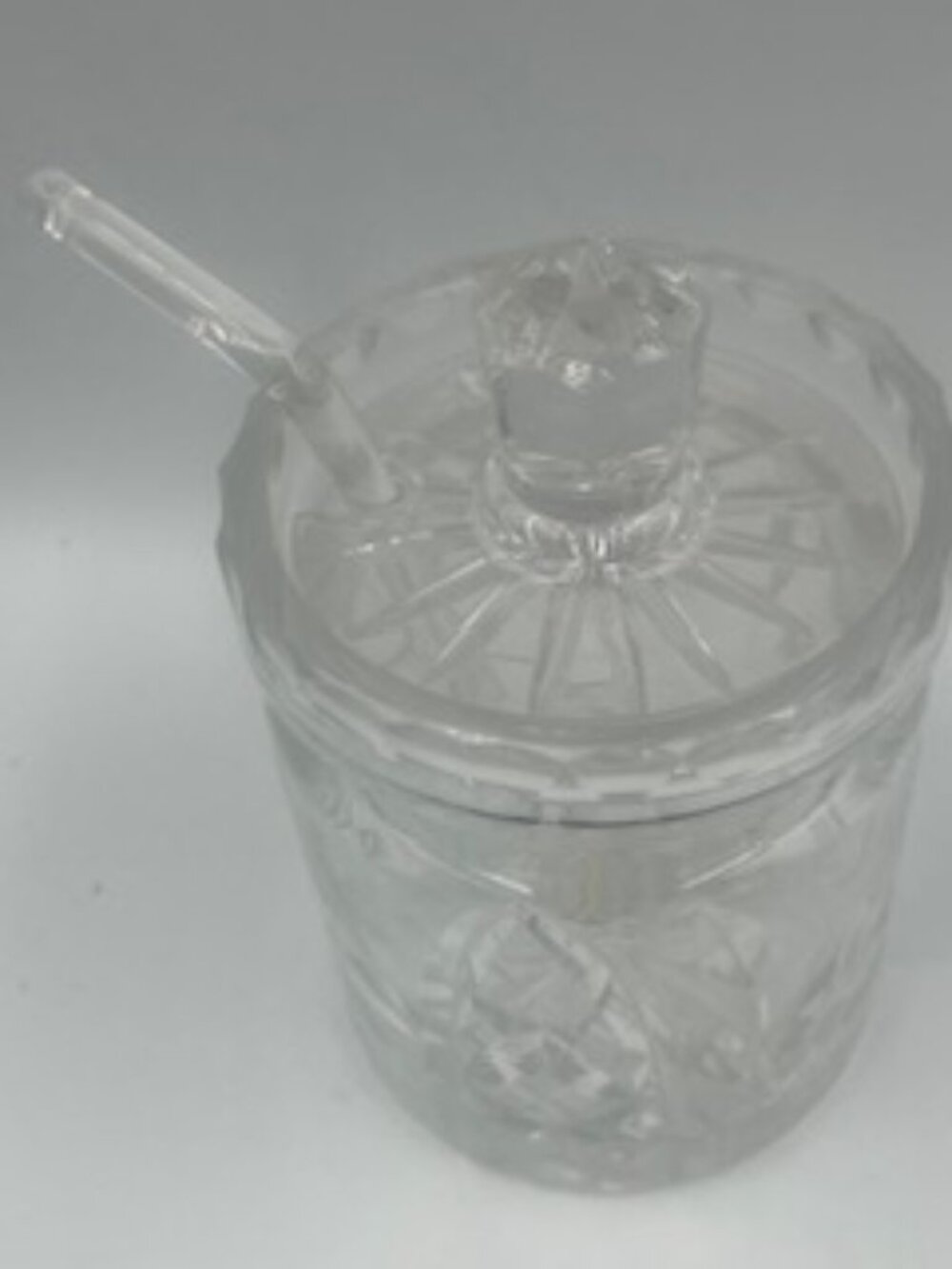 Vintage Cut Glass Crystal Jam Jelly Honey Pot with lid and spoon - Picture 2 of 7